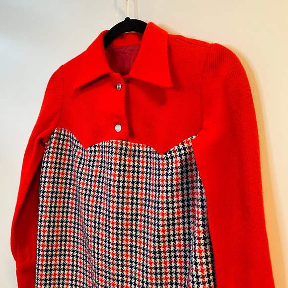 Vintage 1960s Mod Wool Dress Junior 9 Red Houndstooth The Young Look - Picture 8 of 16